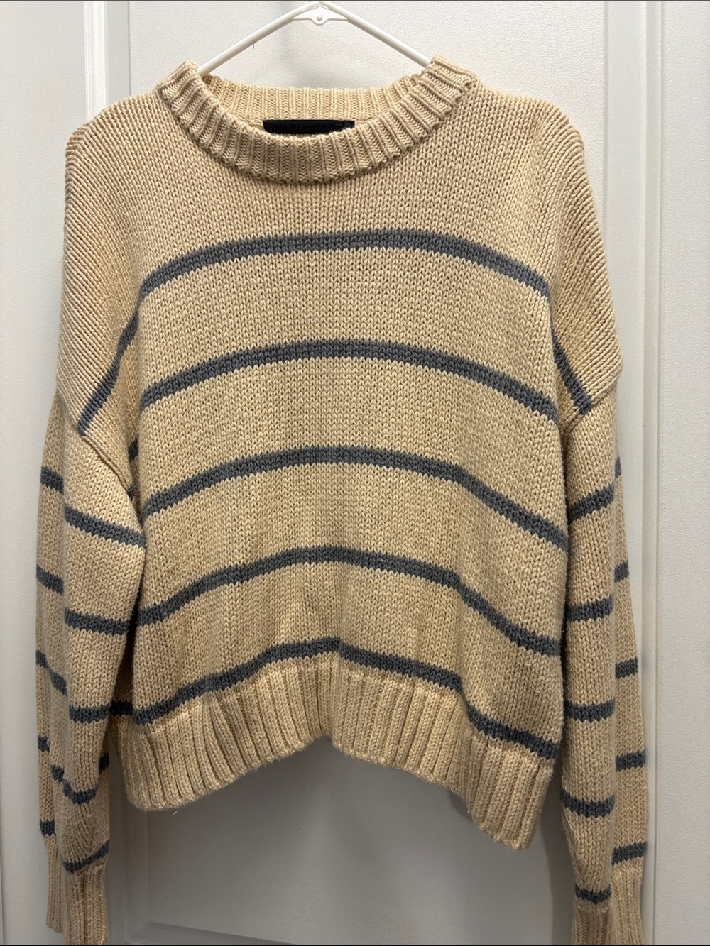 Jenni Kayne 100% Cotton Chunky Knit Striped Sweater Oversized Cropped Chloe XS - Picture 5 of 8